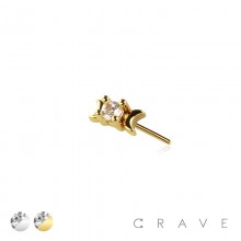 316L SURGICAL STEEL THREADLESS PUSH IN ROUND CZ DOUBLE MOON TOP PART